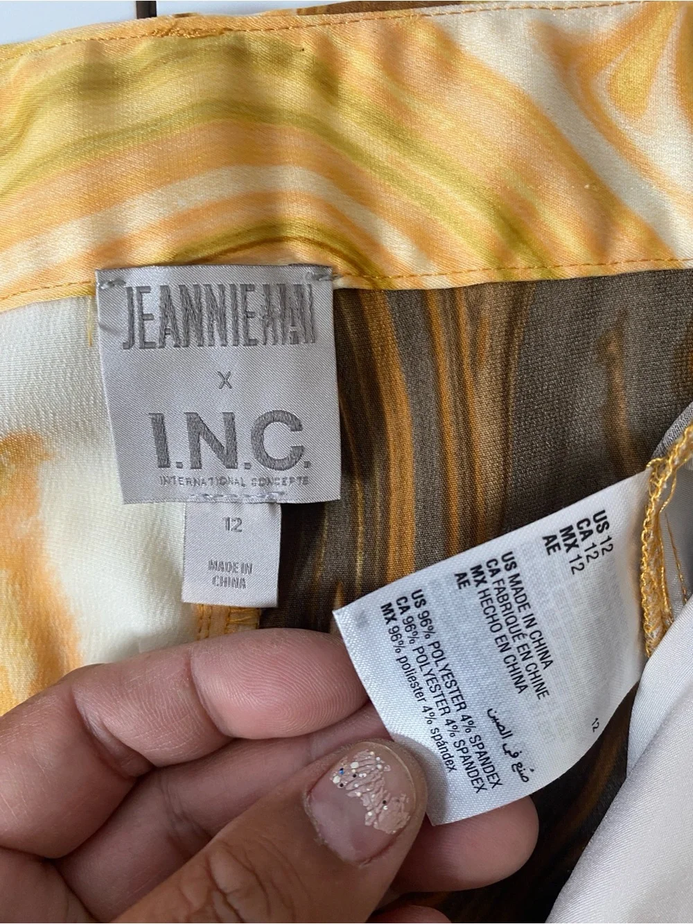 Jeannie Mai x INC Marble Print Wide Leg Pants Brown Gold Retro Y2K‎ Size 12
